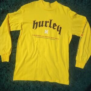 Vintage Hurley Long Sleeve Logo Tee Yellow USA Made Y2K Skate Surf